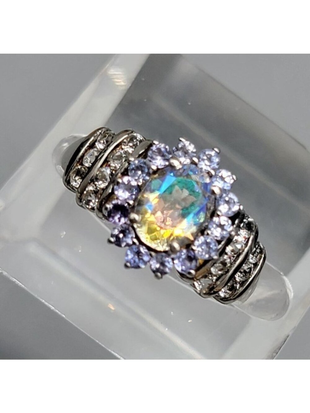 STS 925 Sterling Silver Natural Australian Boulder Opal Tanzanite Ring Size 8 - Picture 3 of 16